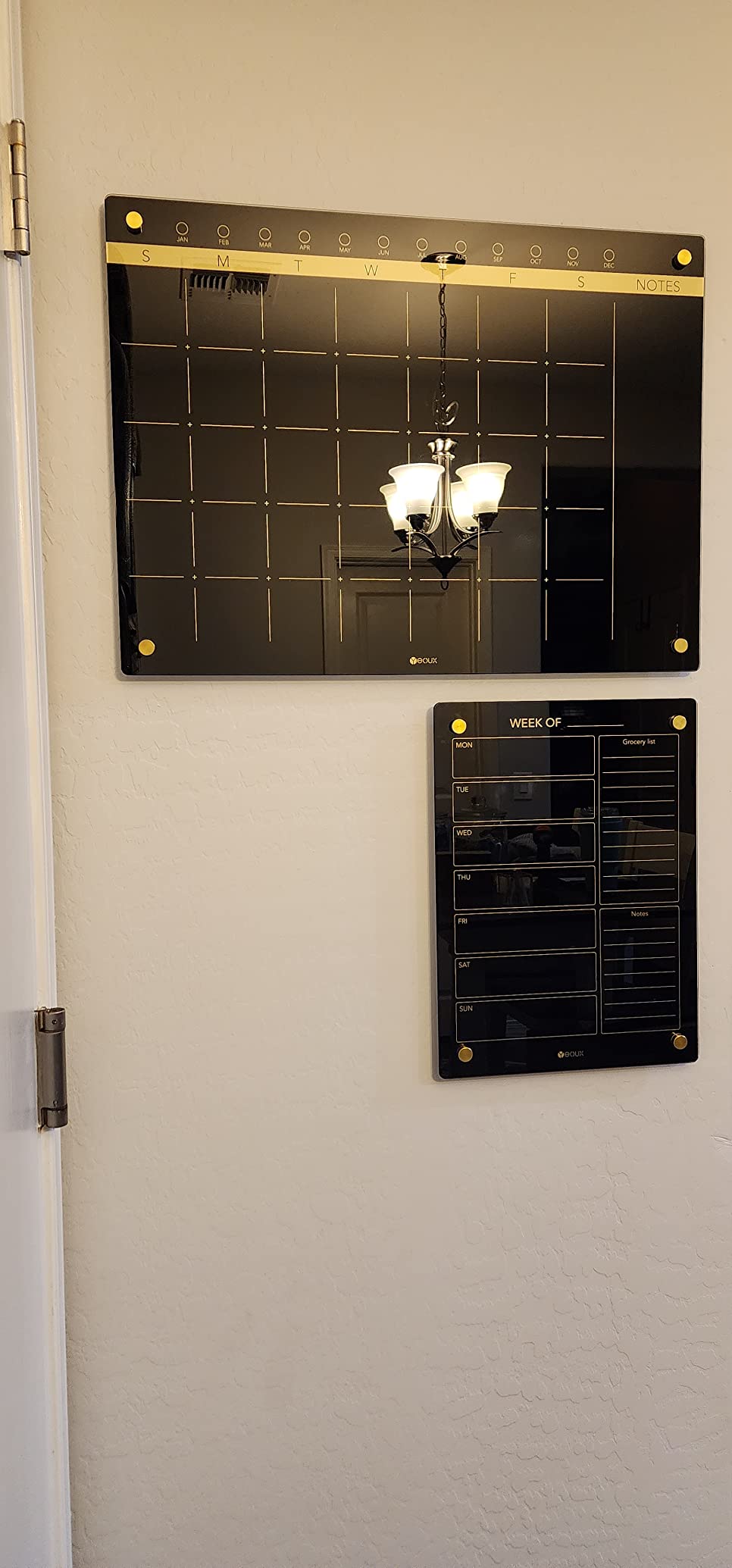 Yeoux Black Glass Monthly Dry Erase Calendar Board for Wall, 17