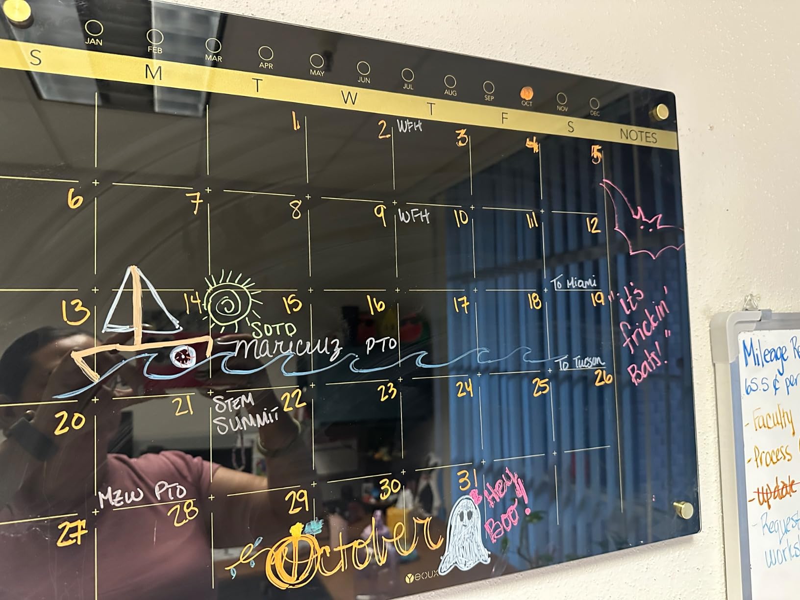 Yeoux Black Glass Monthly Dry Erase Calendar Board for Wall, 17