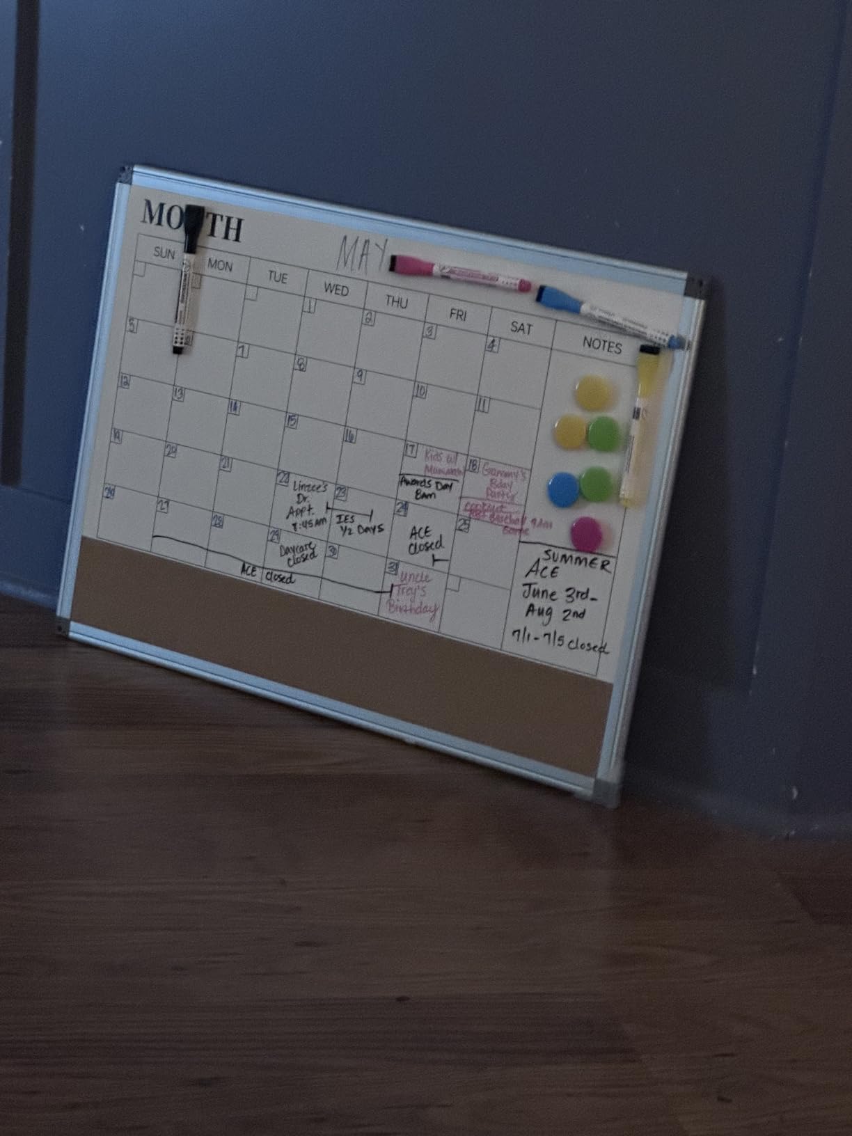 Dry Erase Calendar Whiteboard for Wall, 24