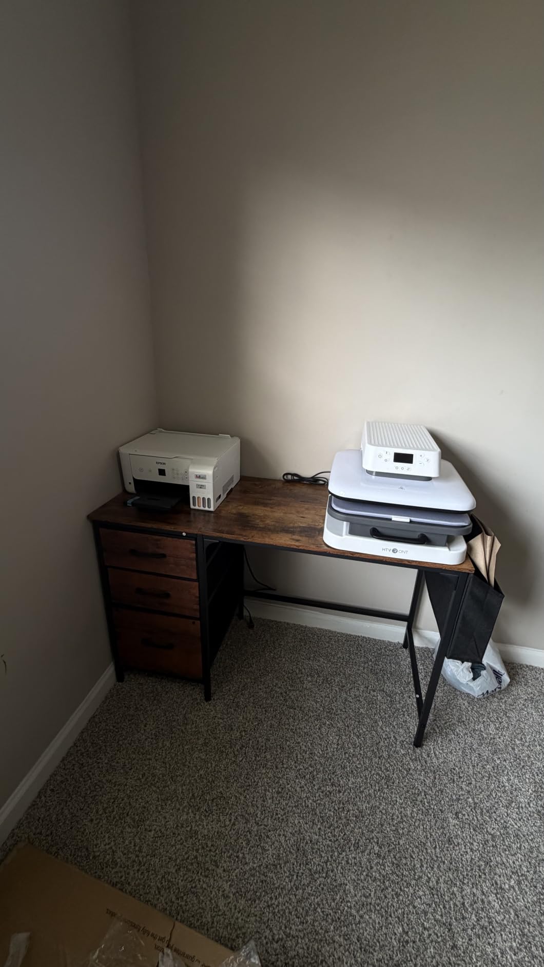 Lufeiya Computer Desk with File Drawers Cabinet, 47 Inch Reversible Home Office Desks with Fabric Filing Cabinet for Small Space, Study Writing Table PC Desks, Rustic Brown customer photo 2