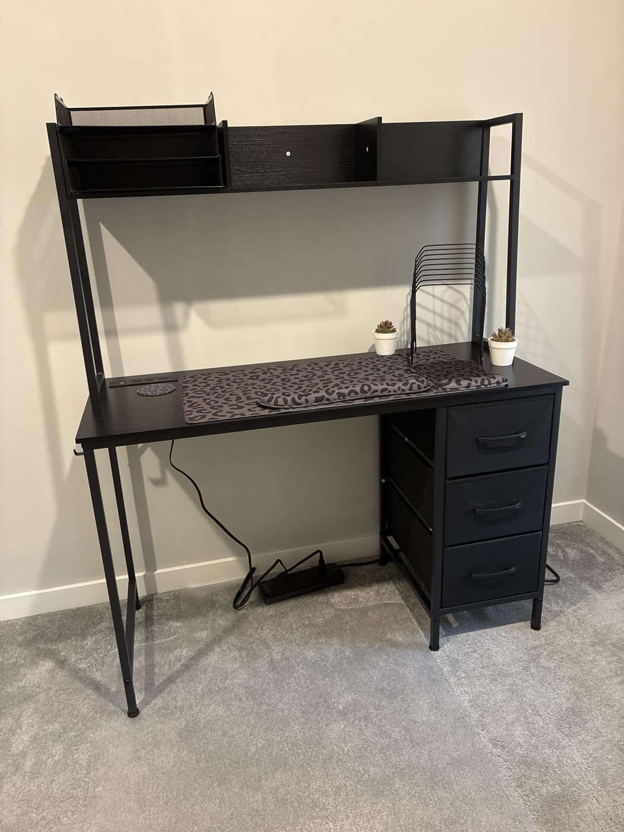 DLisiting Black Computer Desk with Hutch & Drawers - Office Desk with 3 Storage Drawers and Power Outlets, 47 Inch Modern Study Writing Desk for Bedroom Home Office customer photo 2