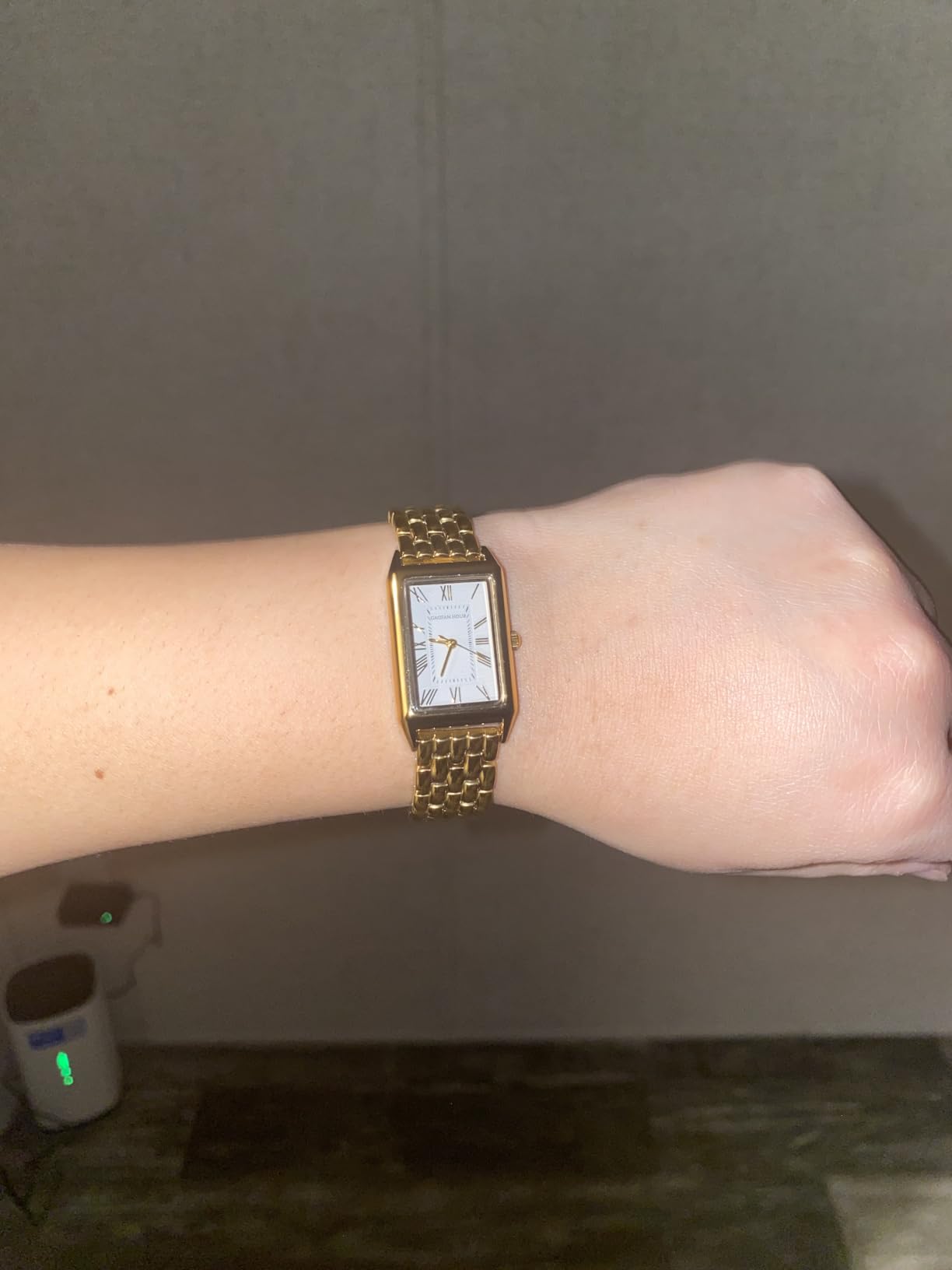 Gold Watches for Women with Vintage Rectangular Case,White Roman Dial,Stainless Steel Band,Adjustment Tool Included,Water Resistant customer photo 1