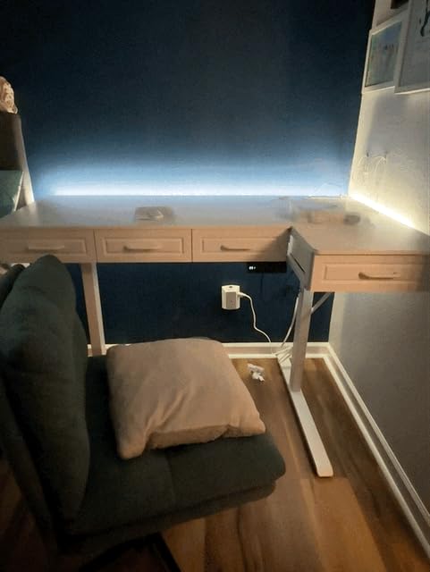OffiGo 55 Inch L Shaped Standing Desk with 4 Wooden Drawers, White customer photo 1