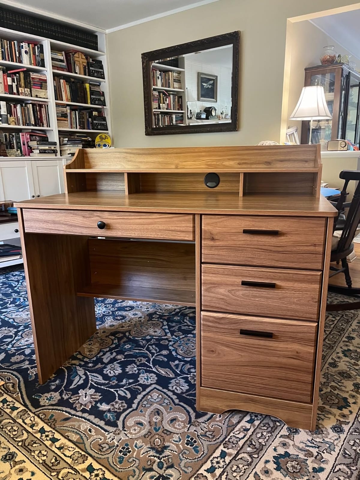 Catrimown Computer Desk with 4 Drawers and Hutch, Wood Executive Desks with File Drawer and Shelves, Small Desk Study Table for Bedroom, Student Teen Writing Laptop Table, Grey customer photo 1