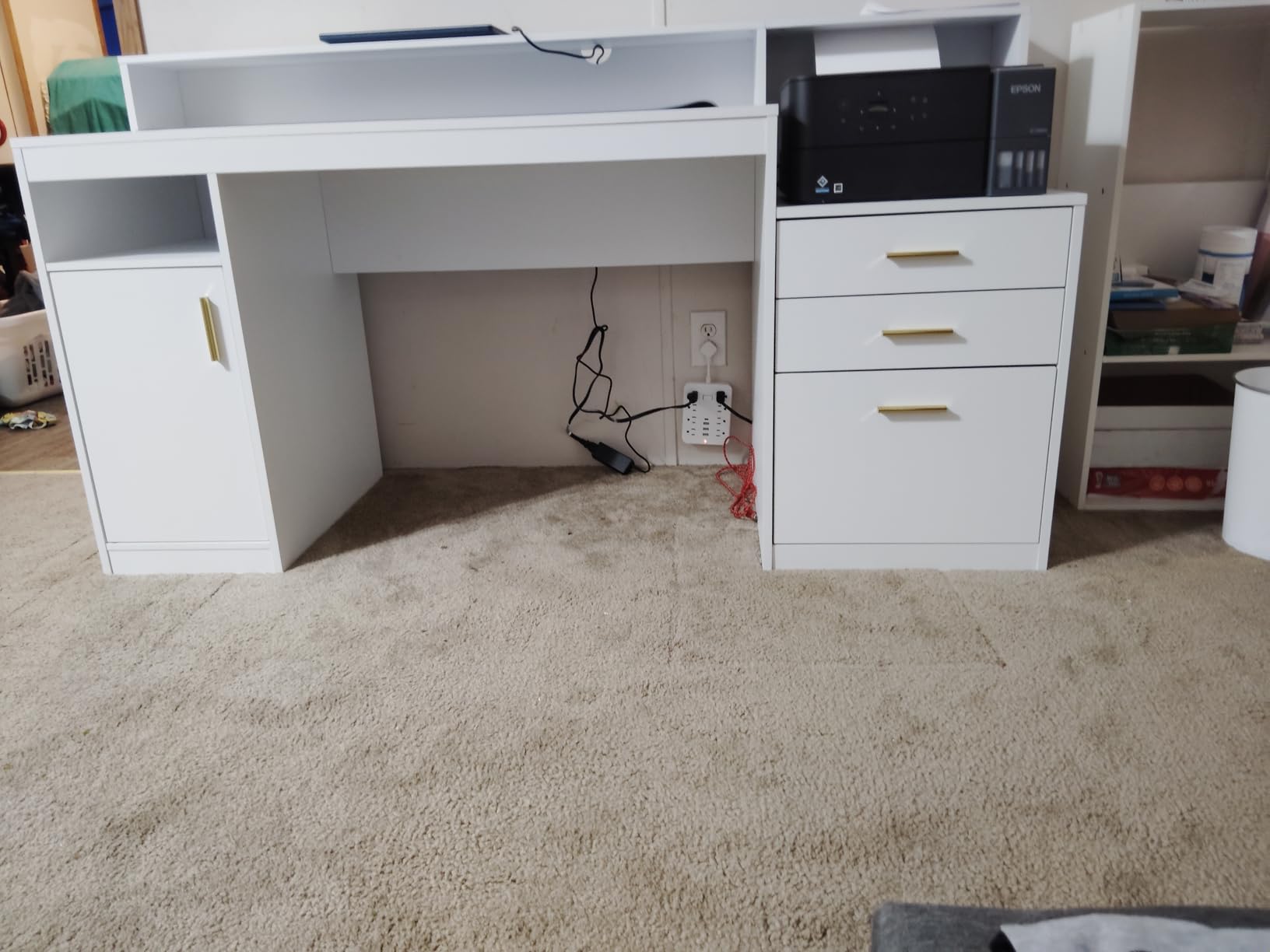 YOMILUVE Computer Desk with 3 Drawers & Storage Shelves, 65 Inch Home Office Desk with File Drawer & Cabinet, Writing Study Desks with Monitor Stand & Printer Shelf, Executive Desk, Brown and Black customer photo 2
