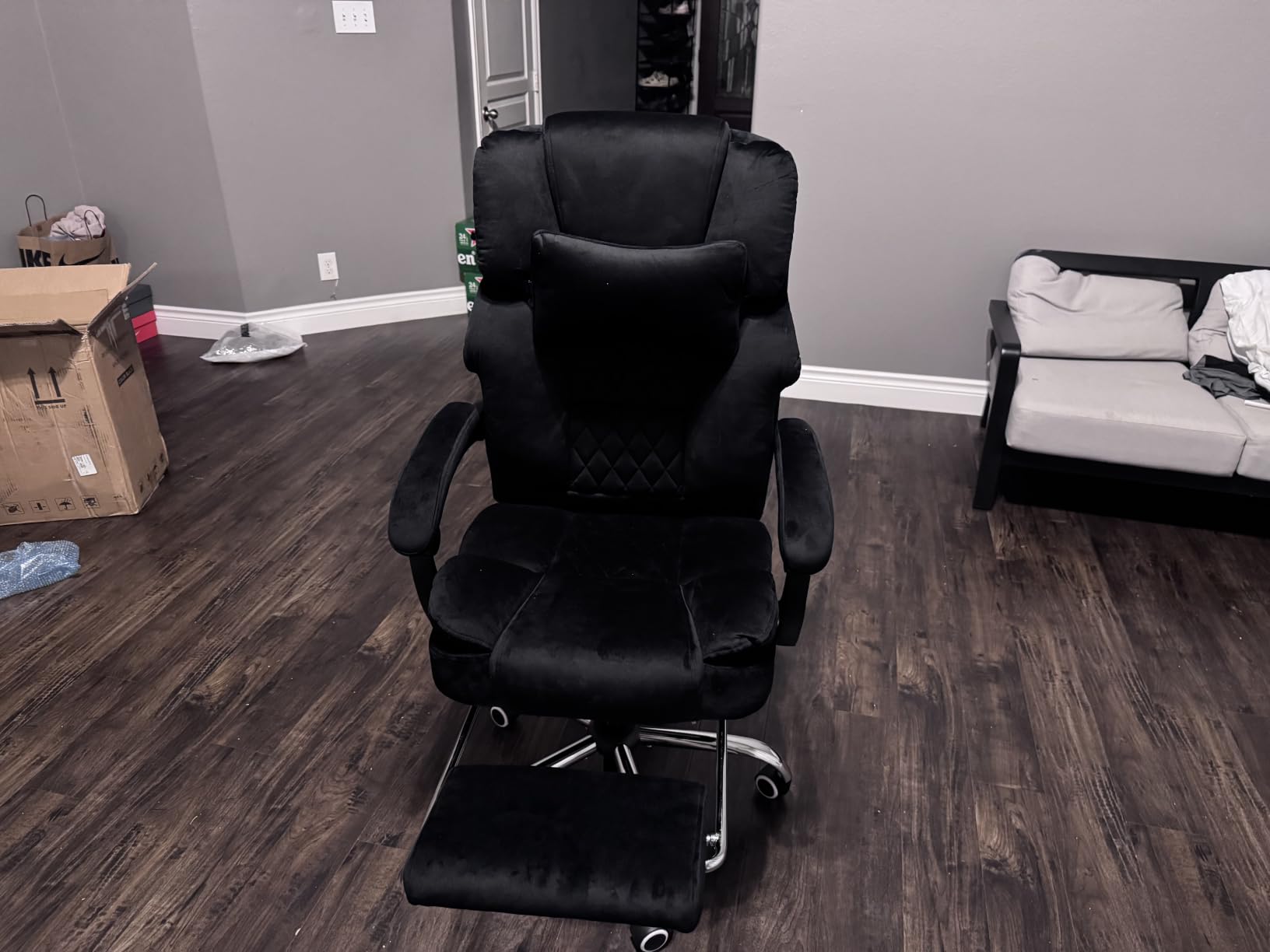 GTPLAYER Big and Tall Office Chair with Pocket Spring Cushion & Ergonomic Lumbar Support for Lower Back Pain Relief, High Back Computer Gaming Chair with Foot Rest, Soft Velvet Fabric, Black customer photo 2